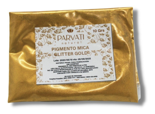 Pigmento Natural Mica Grado Cosmetico Glitter Gold 10grs