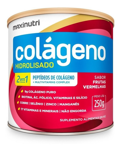 Imagem 1 de 3 de Colágeno Hidrolisado 2 Em 1 Frutas Vermelhas 250g Maxinutri