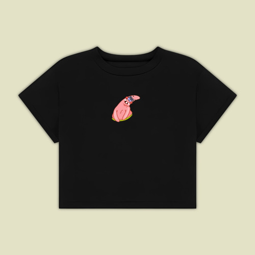 Crop Top Playera Bob Esponja Bordado Croptop Moda Mujer