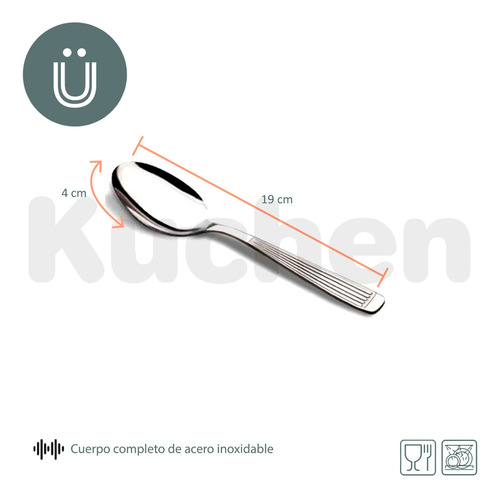 Imagen 2 de 10 de Cuchara De Mesa De Acero Inoxidable Athenas 19 Cm X6