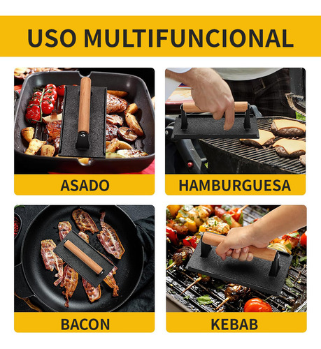 Prensa De Tocino De Hierro Fundido Para Parrilla Carnes Bife