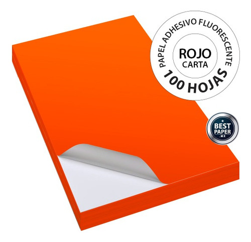 Papel Adhesivo Rojo Fluorescente Carta  - 100 Hojas