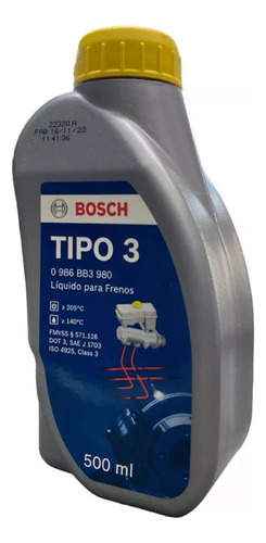 Liquido Para Frenos Moto Auto Bosch 500 Ml Dot 3 / Tipo 3