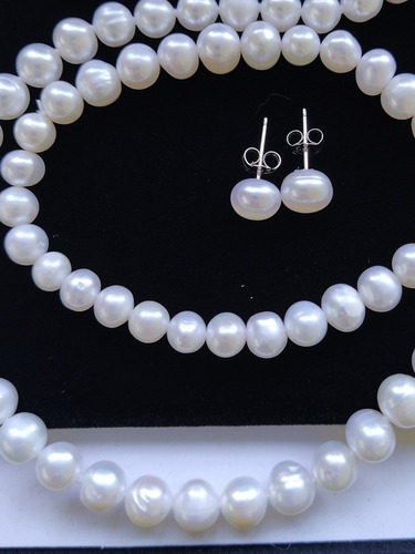 Conjunto Pérolas Akoya: Colar, Pulseira, Brincos + Cx Veludo