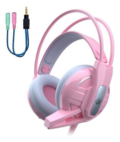 Audífonos Gamer Rgb Rosados Control De Volumen Y Micrófono Color Rosa