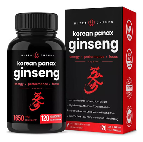 Ginseng Koreano Rojo Panax 1000mg 120 Capsulas Mas Energía 