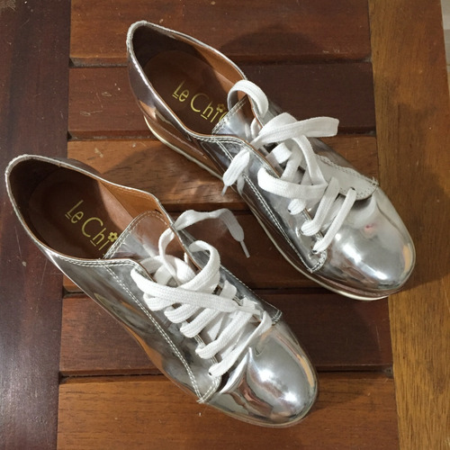 Tênis Feminino Metálico Prata Plataforma Le Chic Tam 37