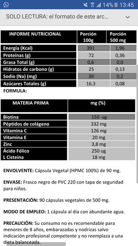 Imagen 2 de 2 de Biotina Péptidos De Colág. Vit C E Zinc Á Fólico L Cisteína