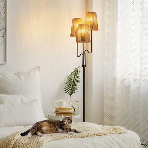 Lámpara De Pie Zenglimmer Boho Rattan De 173 Cm Con 3 Luces,