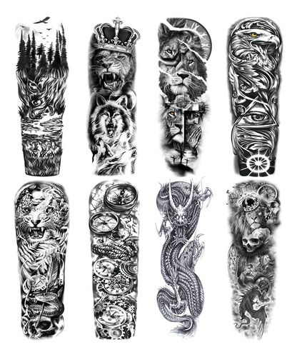 Pegatinas De Manga De Tatuajes Falsos De Lobo Leon, Mangas D