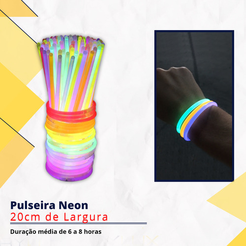 Pulseira Neon Kit 100 Adereços Balada Fluorescente Festa Led