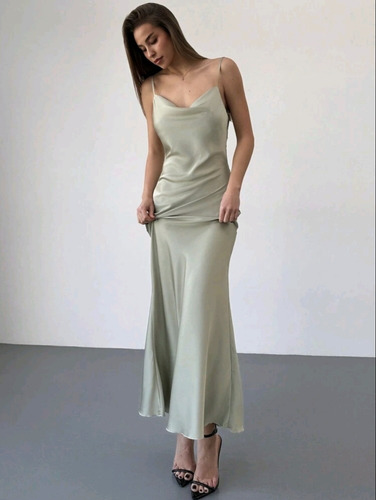 Vestido Importadl Saten Fiesta Espalda Descubierta Elegante