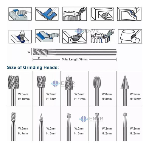 Kit 10 Brocas Burr Hss Grabado Tallado En Madera Drem Cortad