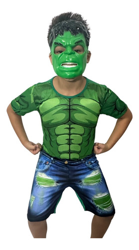 Roupa Fantasia Infantil Hulk C\ Enchimento Curto Luxo