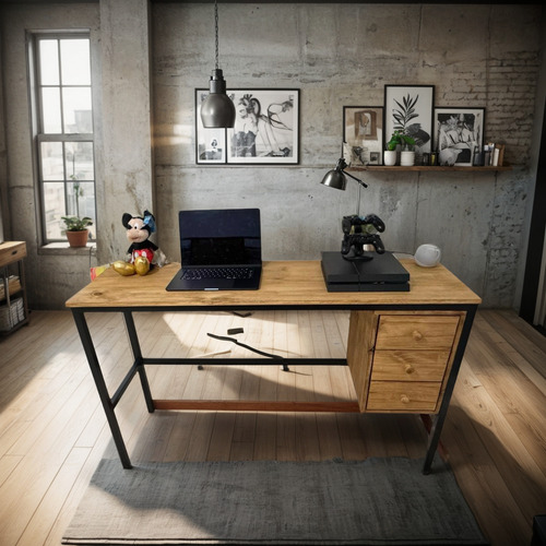 Escritorio Estilo Industrial Gamer + Cajonera Negro