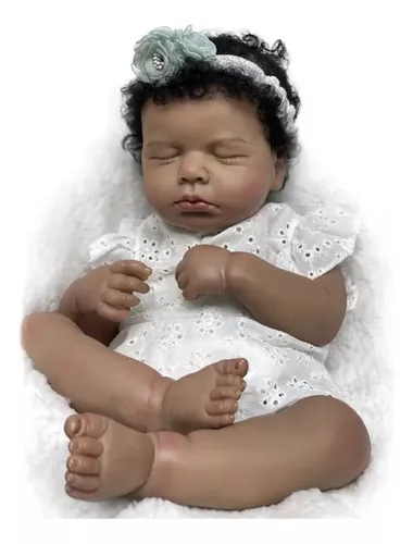 Boneca Bebê Reborn Negra Com Cabelo De Alta Qualidade