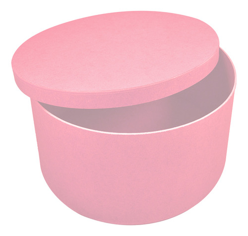 Caixa Redonda Tampa Sapato 24x12 Mdf Madeira Pintado Cor Rosa Bebê Liso