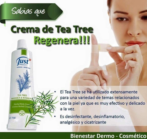 Imagen 3 de 4 de Just Crema Corporal Tea Tree Con Manuca Y Rosalina 60 G