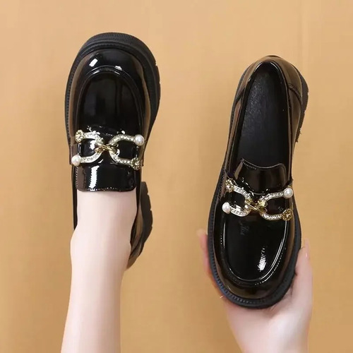 Mocasines Británicos De Charol Con Suela Gruesa Y Cabeza Red