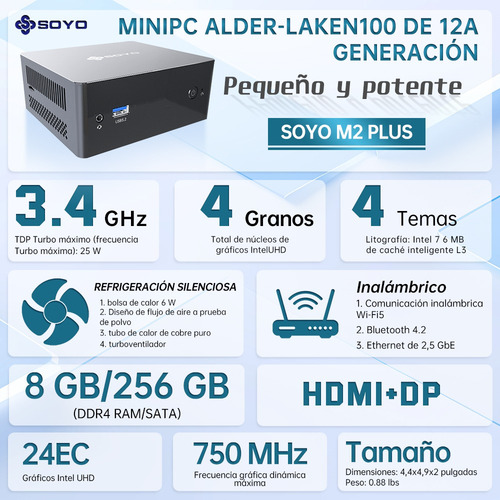 Mini Pc Soyo Intel N100 8 Gb Ddr4 256 Gb Windows 11 Pro