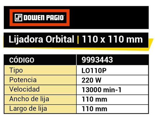 Imagen 5 de 9 de Lijadora Orbital 110 X 110 Mm 220 W Dowen Pagio Magnum 99934