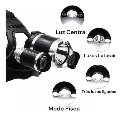 Lanterna Cabeça Recarregável Profissional C/ 3 Leds Forte