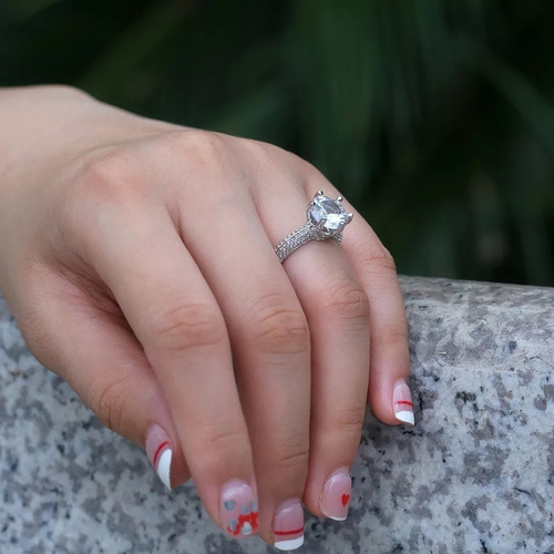 Jz Anillo De Compromiso Con Solitario De Circonita Chapado