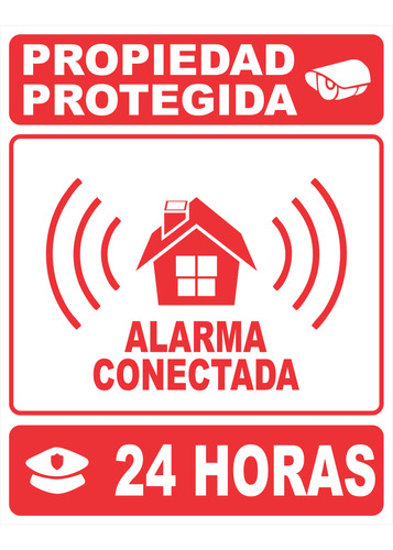 Cartel Propiedad Protegida Alarma Conectada 24 Horas 22x28