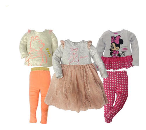 Kit 2 Conjuntos Algodón Disney Pooh, Minnie, 1 Vestido Pooh.