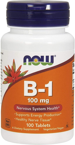 Vitamina B1 100 Mg Apoya Sistema Nervioso Now  100 Tabletas
