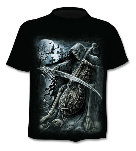 Playera Anime Cráneo Oversize Negro