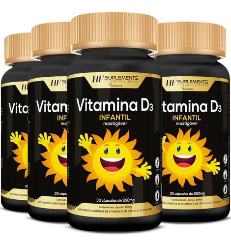 4x Vitamina D3 Infantil 350mg 30cps Mastigavel Hf Suplements