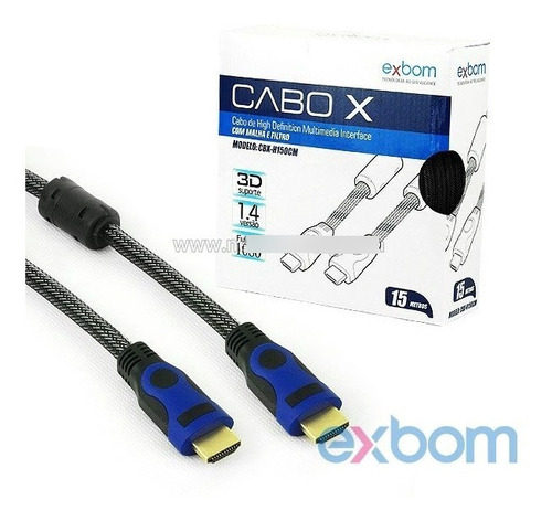 Cabo Hdmi Exbom 15m Blindado V1.4 Com Filtro E Com Malha