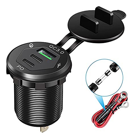 Usb C Car Charger Socket, 12v Usb Outlet With 18w Dual ...