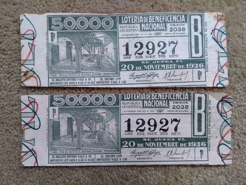 Billetes De Lotería Antiguos Coleccionables - 1936