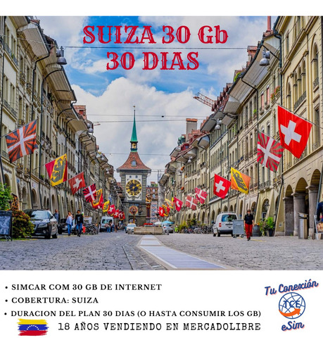 Simcard Chip Linea Internacional Para Suiza 30 Gb