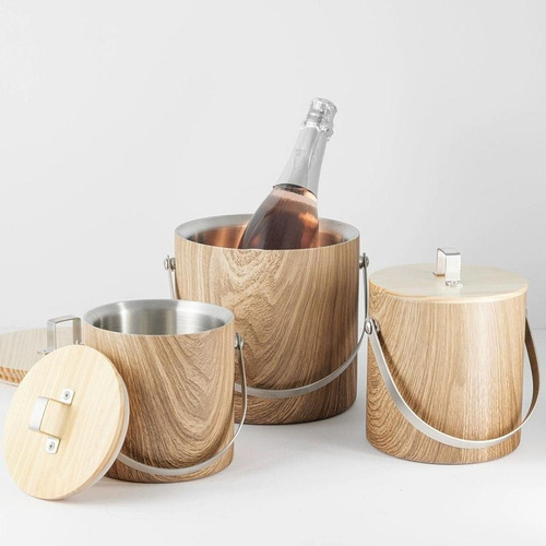 Cubo De Hielo Portátil Cubo De Hielo 3 L De Grano De Madera