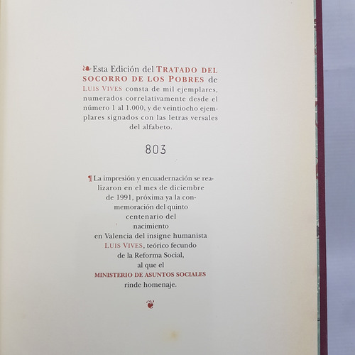 Antiguo Libro Tratado Socorro De Los Pobres Vives Mag 62965 (Usado)