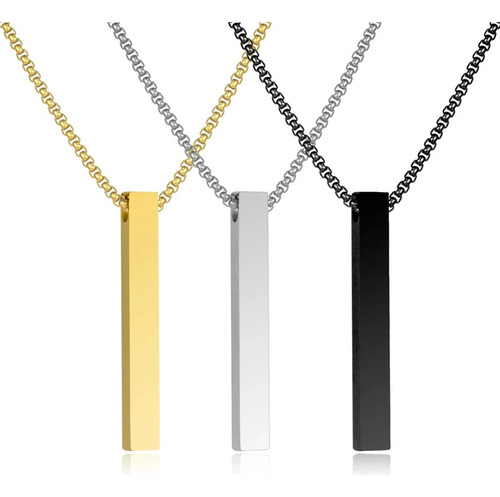 Colar Corrente Cordão Masculino Com Pendulo Palito Aço Inox Cor Prateado