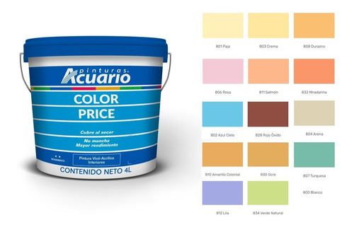 Galon De Pintura Vinilica Lavable Acuario Color Price 4lt Color Azul Cielo