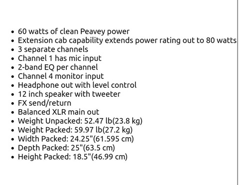Amplificador Peavey Kb3 60w 1x12 (Usado)