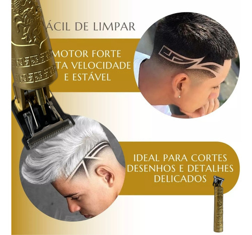 Máquina De Cortar Cabelo Fazer Barba Acabamento Dragão Dourado