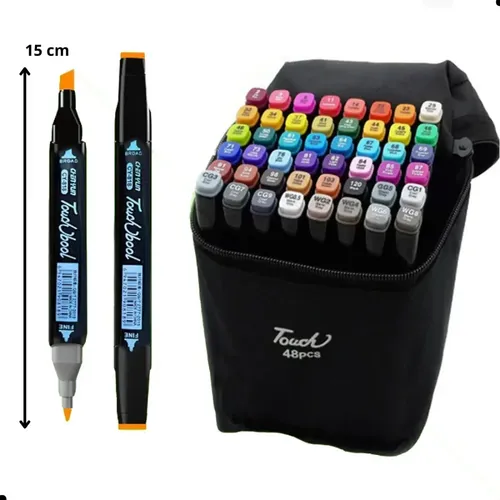 Kit 48 Canetas Marcador Permanente Dupla Ponta Cores Touch