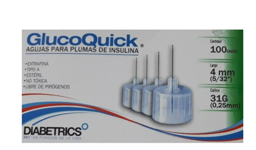 Agujas Pluma Insulina 31g X4mm Glucoquick  Caja X 100 Und