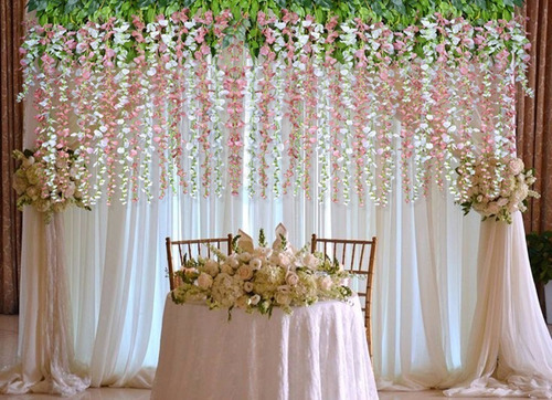 Imagen 2 de 5 de Flores Artificiales Seda Wisteria Colgante Blanca Para Boda