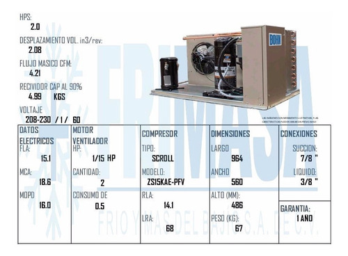Condensadora Bohn Modelo Cz101m6c 1 Hp 220/3/60