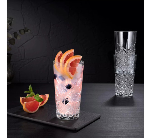 Set X6 Vaso Alto Vidrio Pasabahce Timeless Labrado 360 Cc Color Transparente