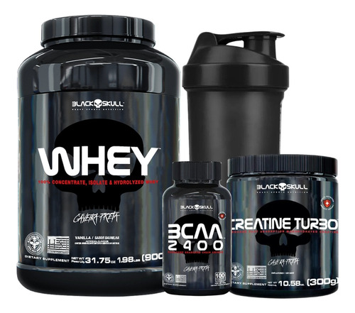 Kit Whey Protein 900g + Bcaa + Creatina + Shaker Combo Sold Sabor Morango