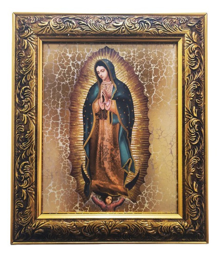 Virgen De Guadalupe Dorada En Marco Dorado A 30 X 25 Cms
