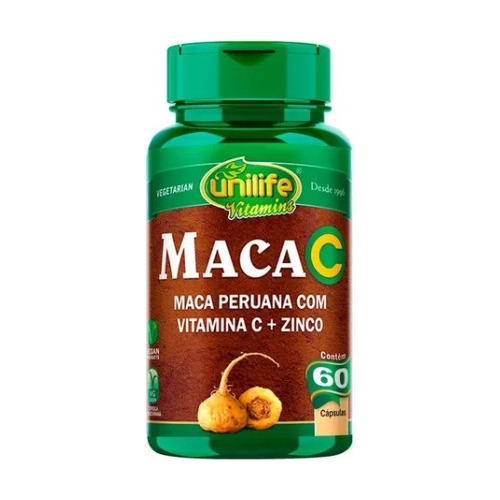 Maca Peruana 60 Caps + Zinc + Vitaminas C Capsula Vegana.